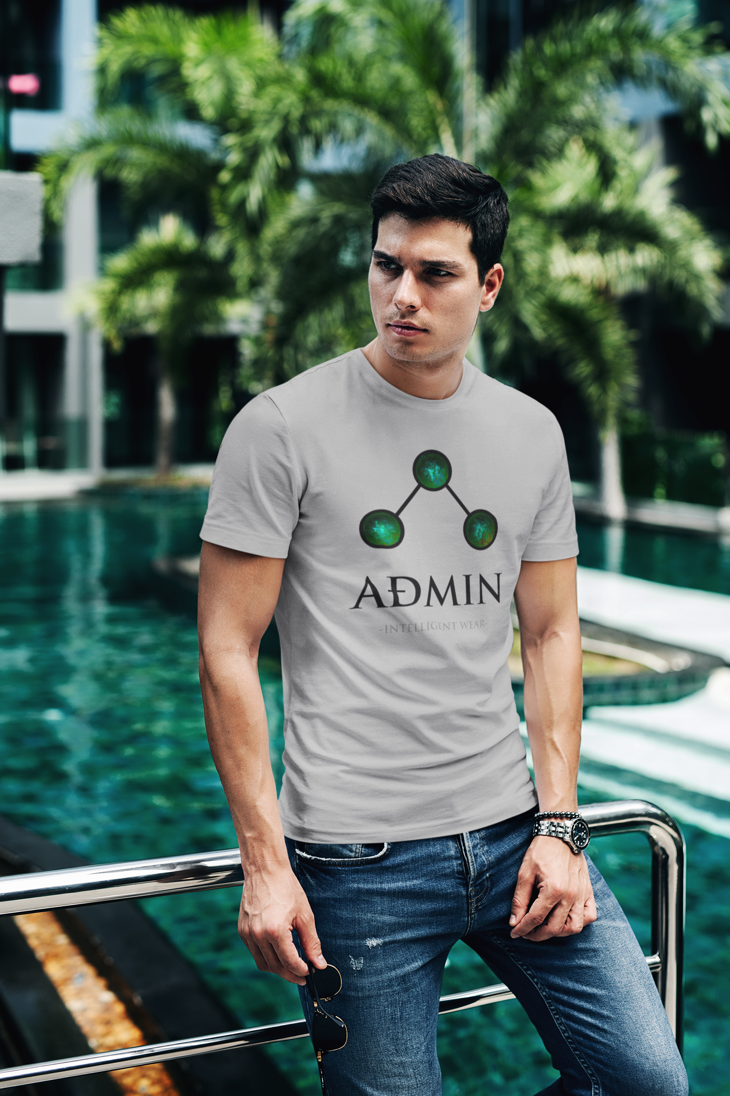 Gray Cotton Tee (green orbs)