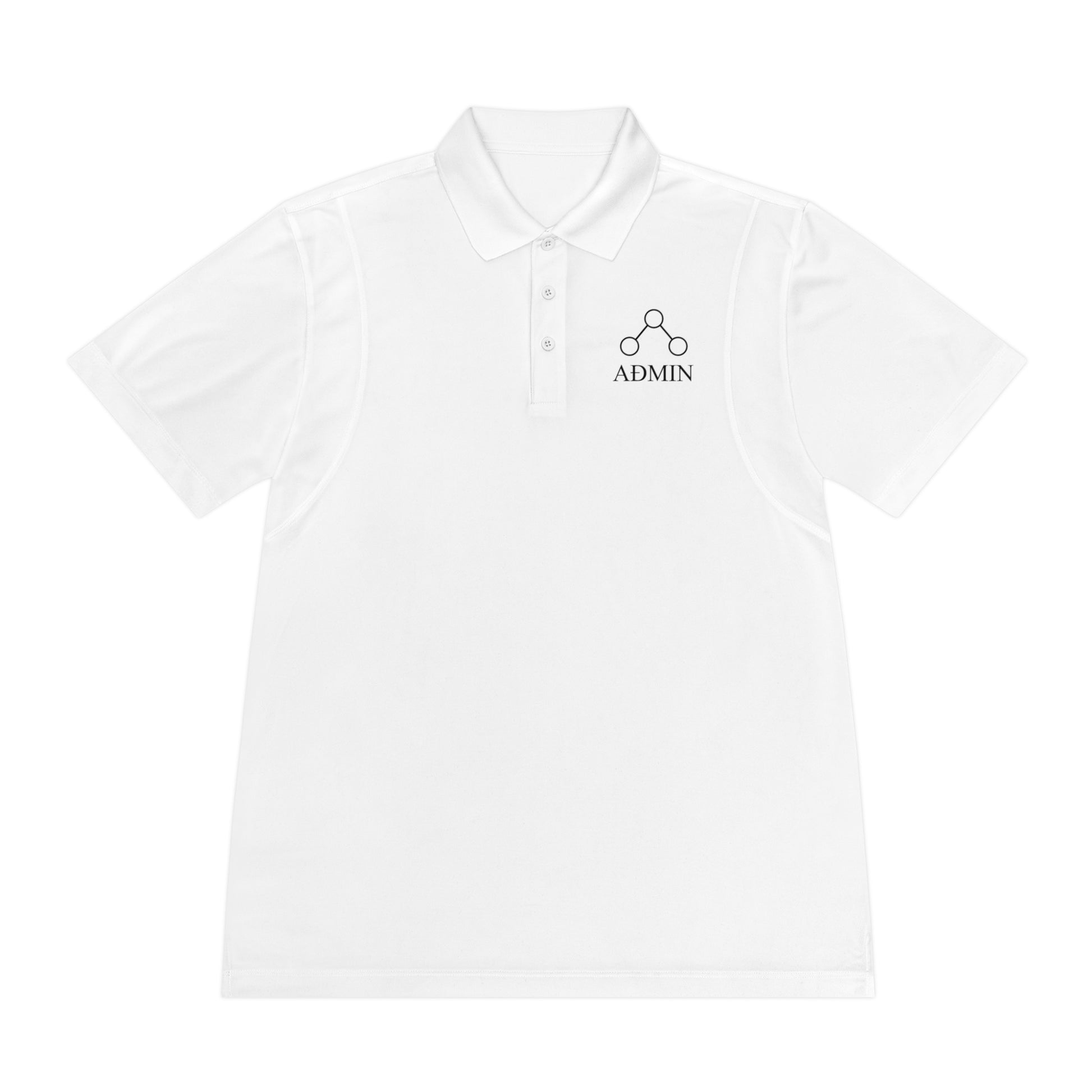 White polo shirt with a small black  'ADMIN' logo on a white background