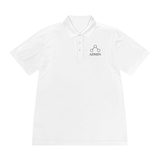 White polo shirt with a small black  'ADMIN' logo on a white background