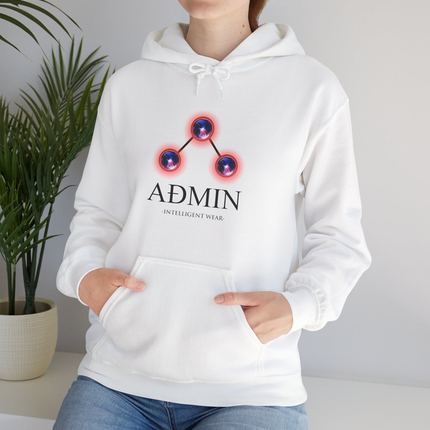 White Cotton Hoodie (redblue orbs)