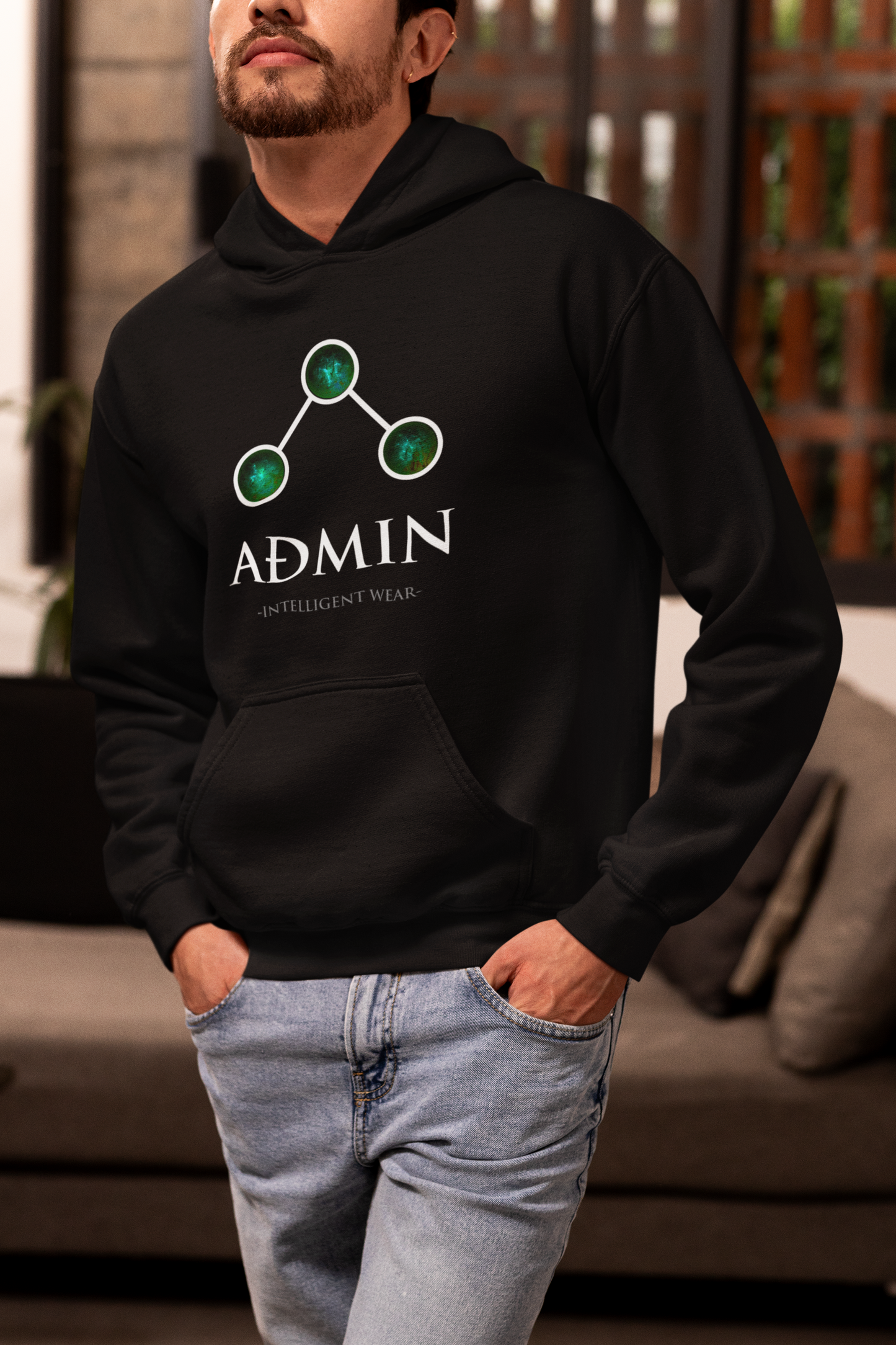 Black Cotton Hoodie (green orbs)