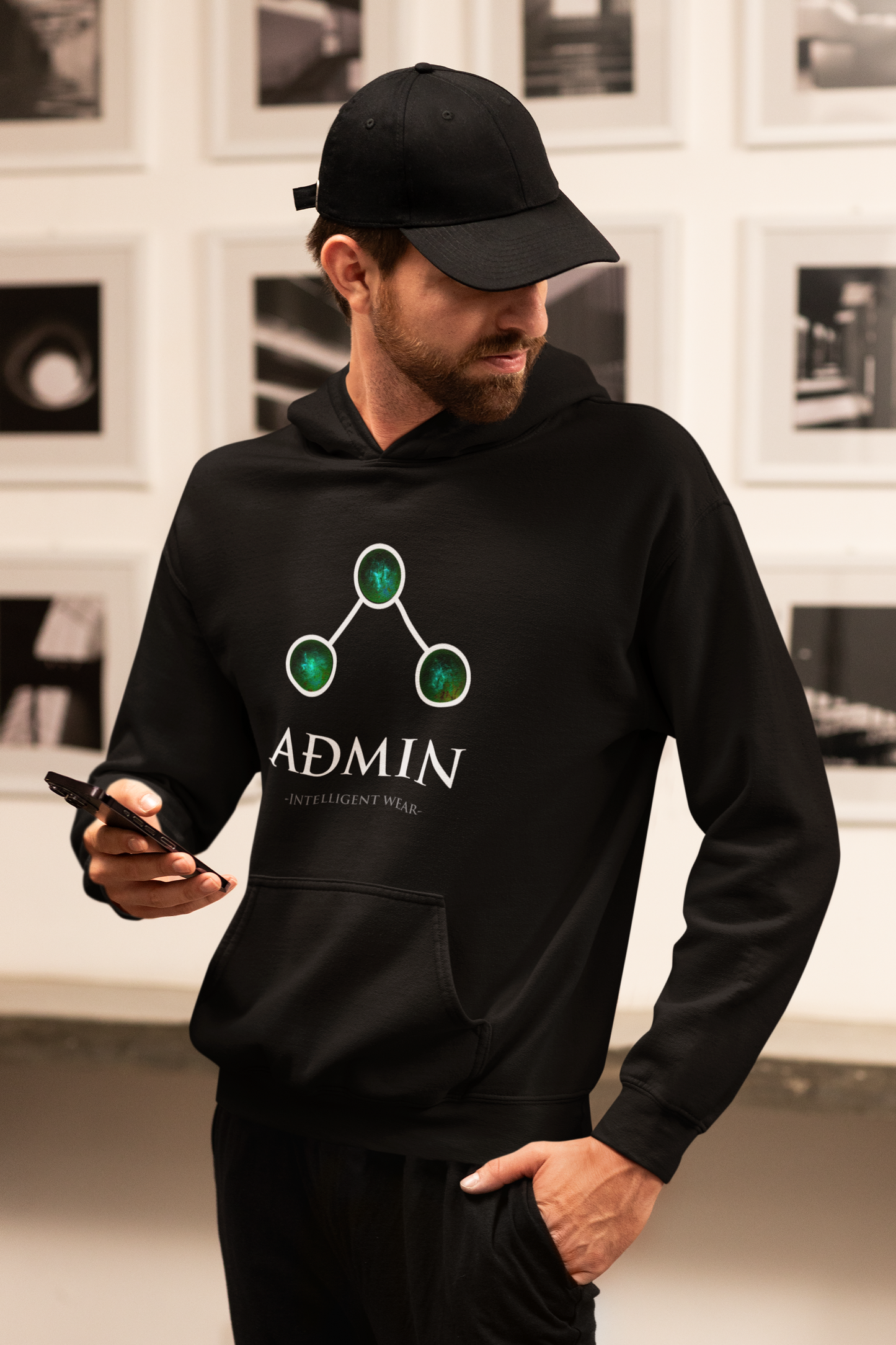 Black Cotton Hoodie (green orbs)